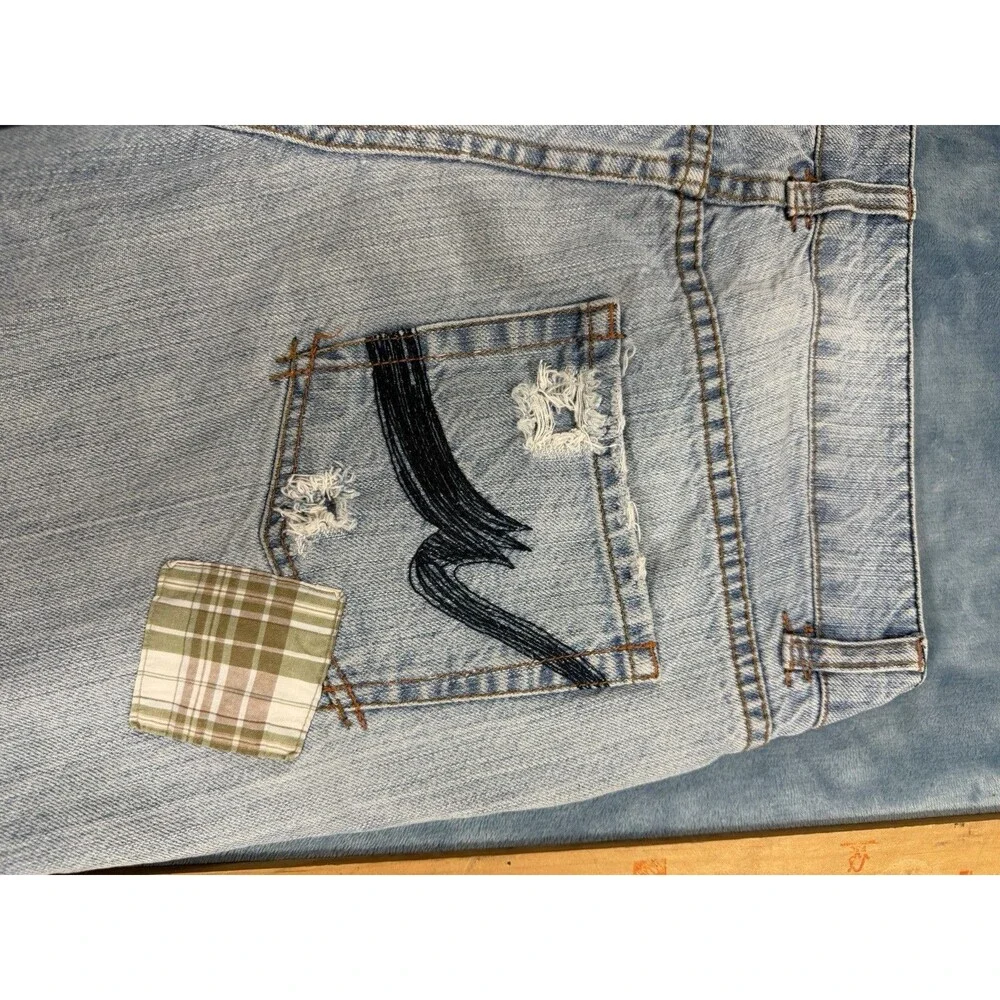 Vintage Something Trickie Y2K Patchwork Denim Shorts Distressed Plaid Size 9